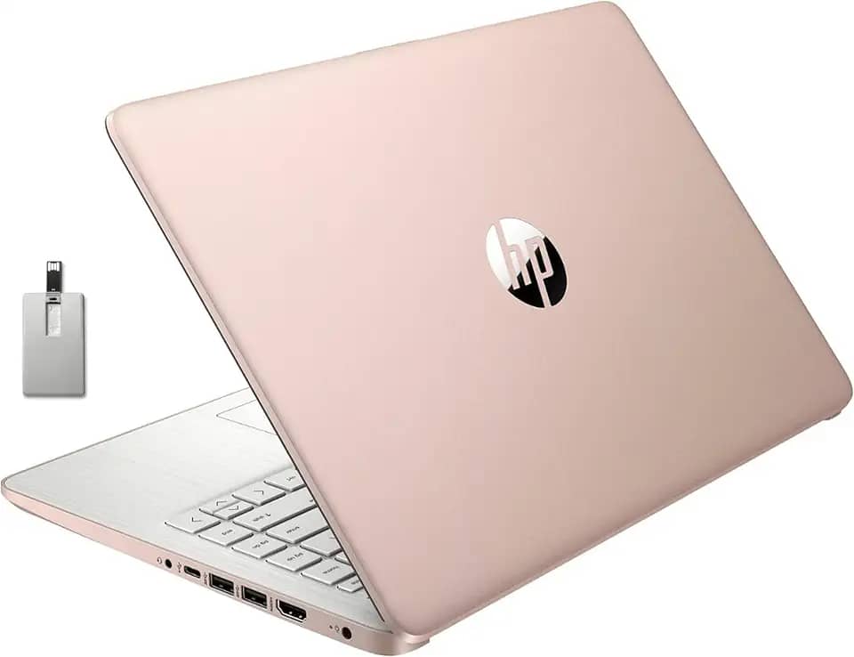 HP Stream Laptop BrightView HD de 14 polegadas, Intel Celeron N4120, 4 GB de RAM, 64 GB de armazenamento, gráficos Intel HD, webcam, 1 ano de escritório 365, dourado, Windows 11 S, cartão USB Hotface