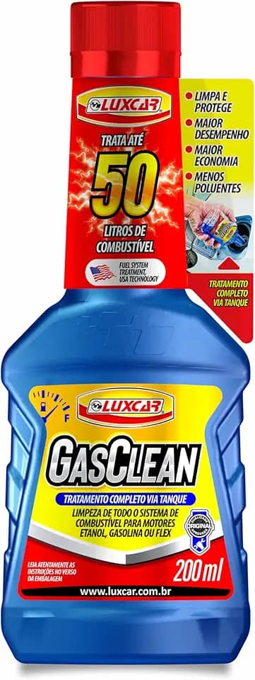 Luxcar Aditivo para Combustível GasClean 200 ml – Gasolina, Etanol ou Flex – Limpa e protege o sistema de injeção - Melhora desempenho e maior economia