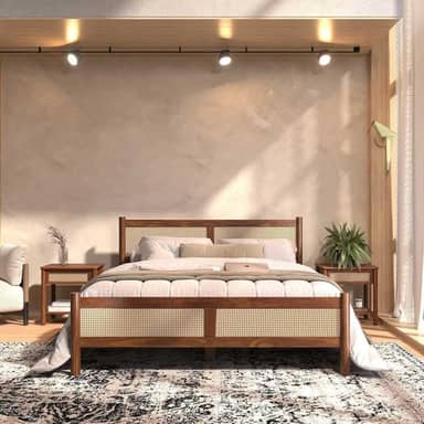 IDIMEX Cama Queen Palhinha Madeira 200 x 160 cm Rattan Reforcada Castanho Cefira