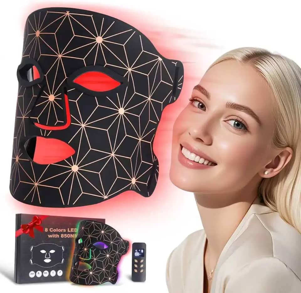 Terapia de luz vermelha para rosto, máscara facial de LED de 8 cores, terapia de luz com infravermelho próximo de 850 NM, máscara terapêutica de luz vermelha recarregável de 3000 mAh, dispositivo de