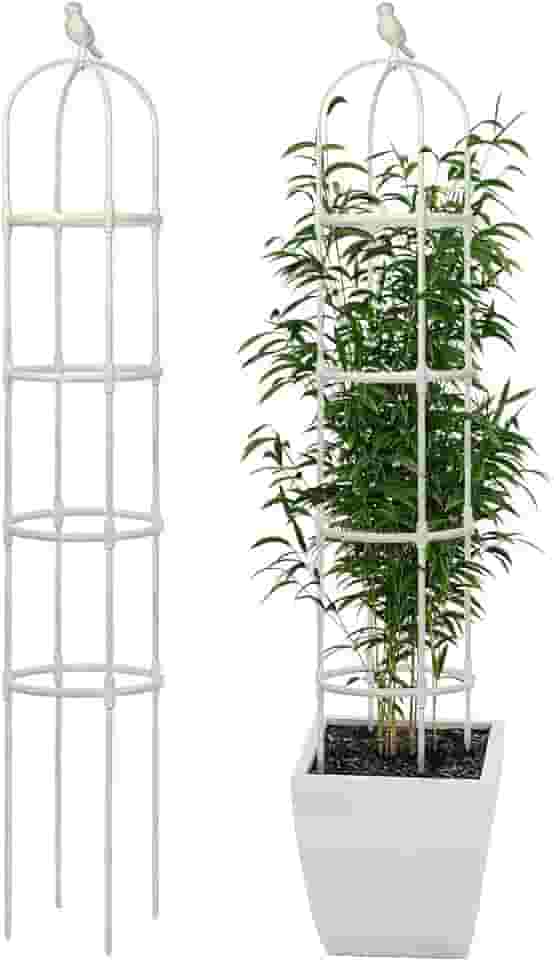 CJGQ Treliça de Jardim para Plantas Trepadeiras, Tubo de Metal À Prova de Ferrugem com 6 Pés Resistentes, Suporte para Plantas Em Vasos Internos para Jardim Externo (Branco)…