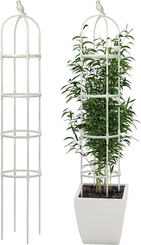 CJGQ Treliça de Jardim para Plantas Trepadeiras, Tubo de Metal À Prova de Ferrugem com 6 Pés Resistentes, Suporte para Plantas Em Vasos Internos para Jardim Externo (Branco)…
