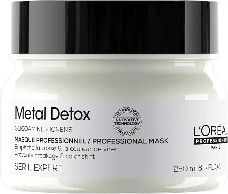 L'Oréal Professionnel Máscara Metal Detox, para maciez, brilho & sedosidade, maior durabilidade da cor, para cabelos coloridos e danificados, 250ml