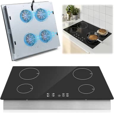 Latdya 220V Cooktop por Indução 4 Bocas com Trava de Segurança, 23' Cooktop Fogão Elétrico com Painel Touch, 7600 W Fogão Cooktop Elétrico de Indução