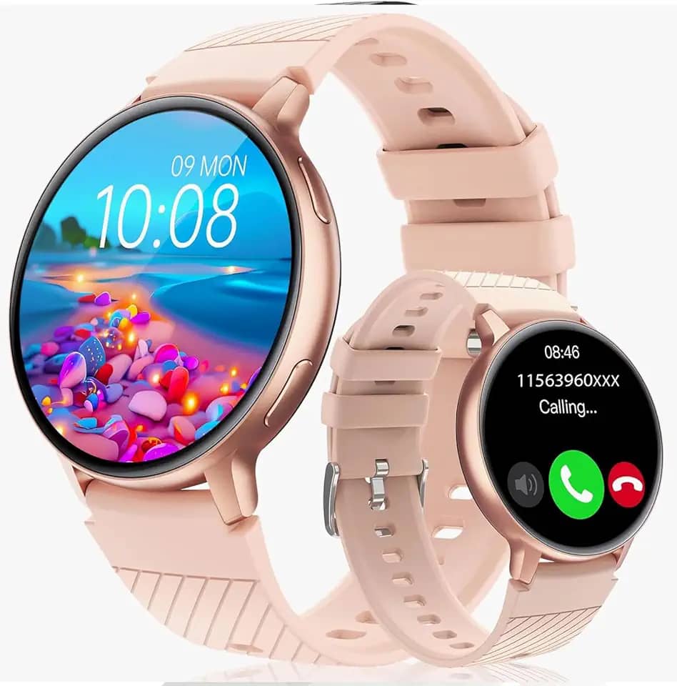 Hrich Smartwatch, Relógio Inteligente, Pode Fazer e Receber Chamadas, com Notificacao de Mensagem,100+modos Esportivos (cor-de-rosa)