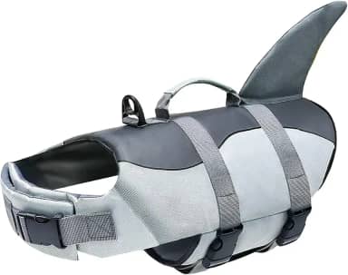 Izefia Colete salva-vidas para cães, colete salva-vidas com alça, colete salva-vidas para cães pequenos, cachorros grandes, cinza, tubarão PP