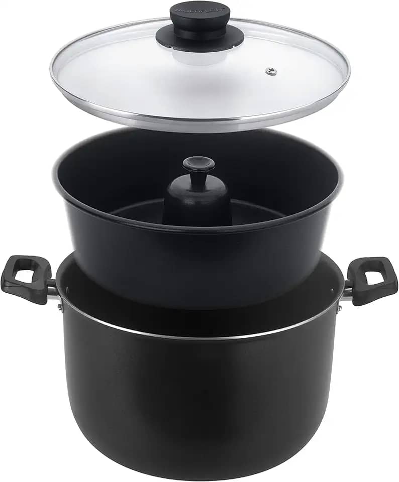 Multiflon Jogo Caçarola 20 Centímetros/Forma para Pudim Banho- Maria - 2 Peças Aluminio Antiaderente Com Tampa de Vidro Linha Versátil Resistente Durável e Saudável