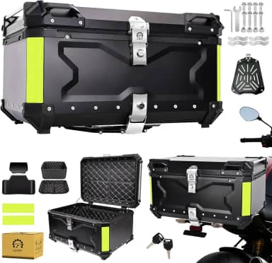 Bau para Moto de Alumínio - Baú Moto Bauleto 65 Litros Modelo Universal, Alto Volume Impermeável Comporta 2 capacetes, trava dupla para proteção contra roubo(Preto)
