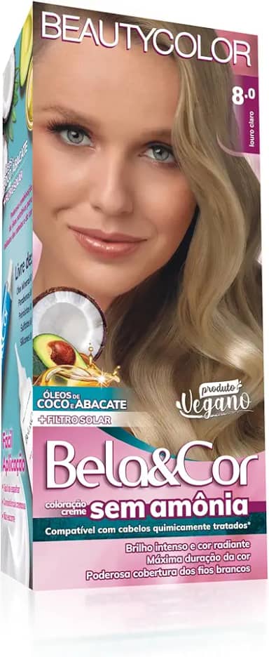 Coloração Bela&Cor Sem Amônia - 8.0 Louro Claro