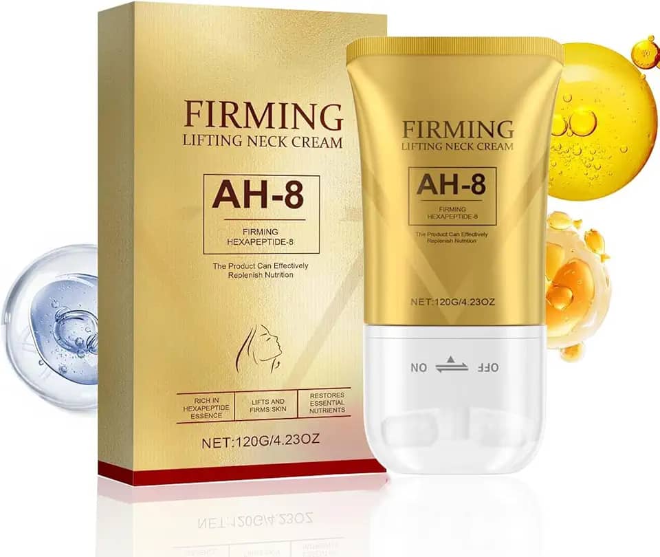 AH-8 Creme firmador de pescoço para conforto de cuidados com o corpo da pele crepey, 2025 novo creme firmador de pescoço com rolo, reduz rugas linhas finas, hidratante, aperta cuidados com a pele