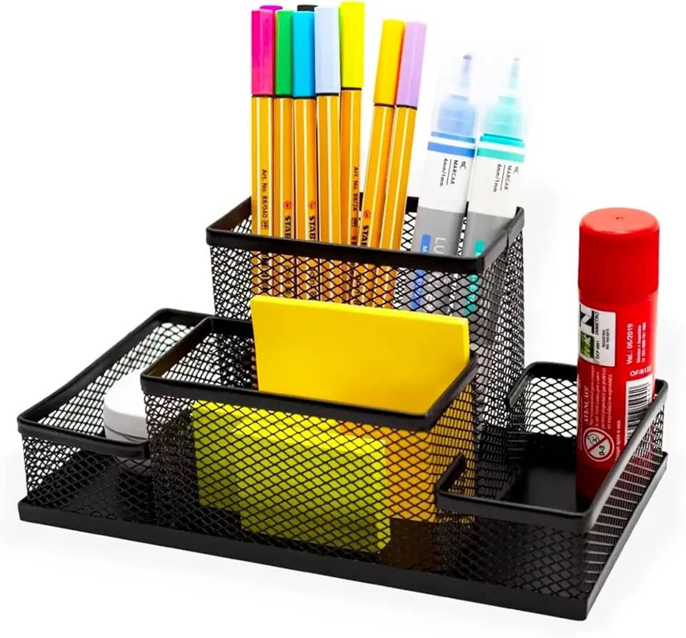 Porta Lapís Organizador Caneta Clips Lembrete Aramado Escritorio Treco Material Objeto (Preto)