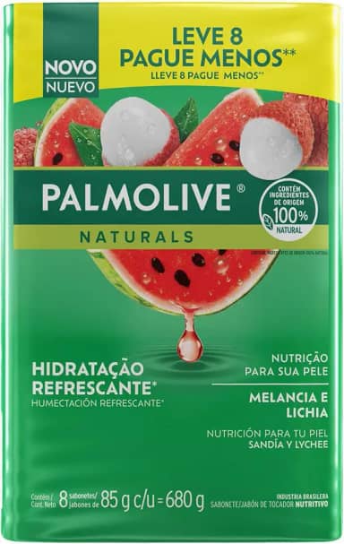 Sabonete em Barra Palmolive Naturals Hidratação Refrescante Melancia & Lichia 8x85g
