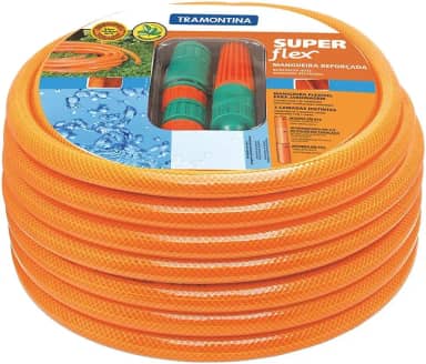 Mangueira Super Flex Tramontina Com Engates Rosqueados E Esguicho Em Pvc Laranja 20 M