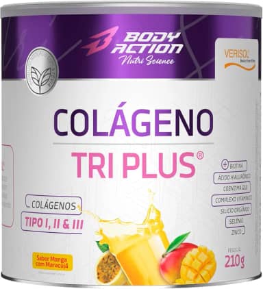 Colágeno Verisol Tri Plus Tipo1, Tipo 2 e Tipo 3-210g Bodyaction (Único, Manga com Maracujá)