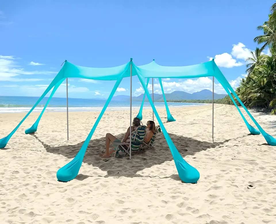 Barraca para Praia 3 x 3 m Tenda com Sacos Areia, Abrigo Praia Portátil Guarda-sol Portátil para Família para 4 a 8 Pessoas, para Viagens Acampamento, Pesca, Diversão no Quintal ou Piqueniques