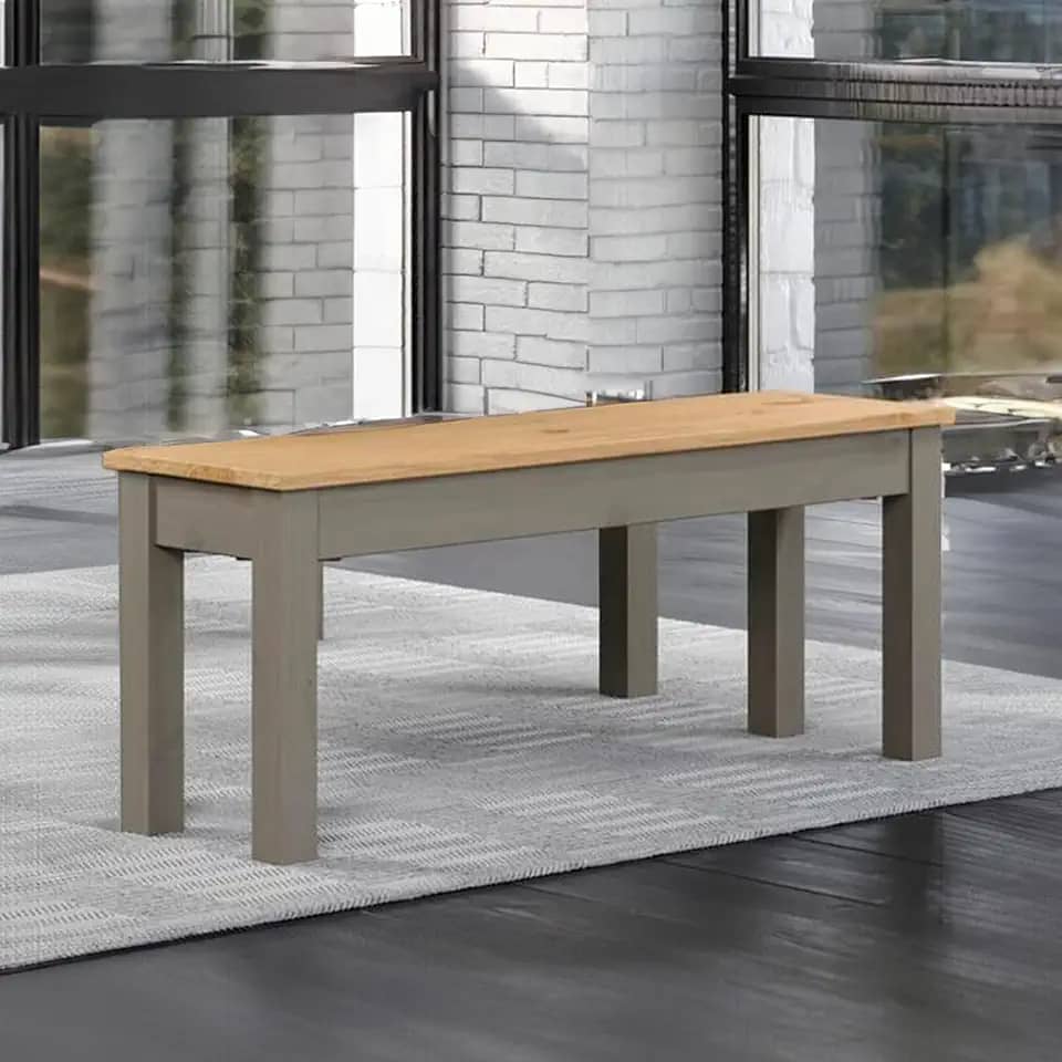 Banco em Madeira Maciça Cinza Lavado - 45 Alt X 105 Larg X 30,5 Prof - Bancos para Sala de Jantar, Móveis para Casa, Acabamento em Cera, Madeira Pinus Elliottis - PENSE DENTRO DA CAIXA