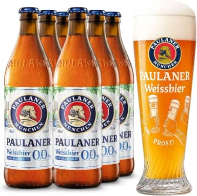 Kit 6 Cerveja Zero Álcool Paulaner Weissbier Garrafa 500ml + Copo Prost