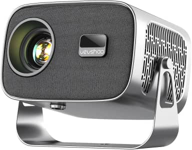 Mini projetor VEVSHAO A12 4K 1080p portátil Full HD, Foco Automático, Android 11.0, Proteção Ocular com Rotação de 360°, Correção Eletrônica de Distorção Trapezoidal