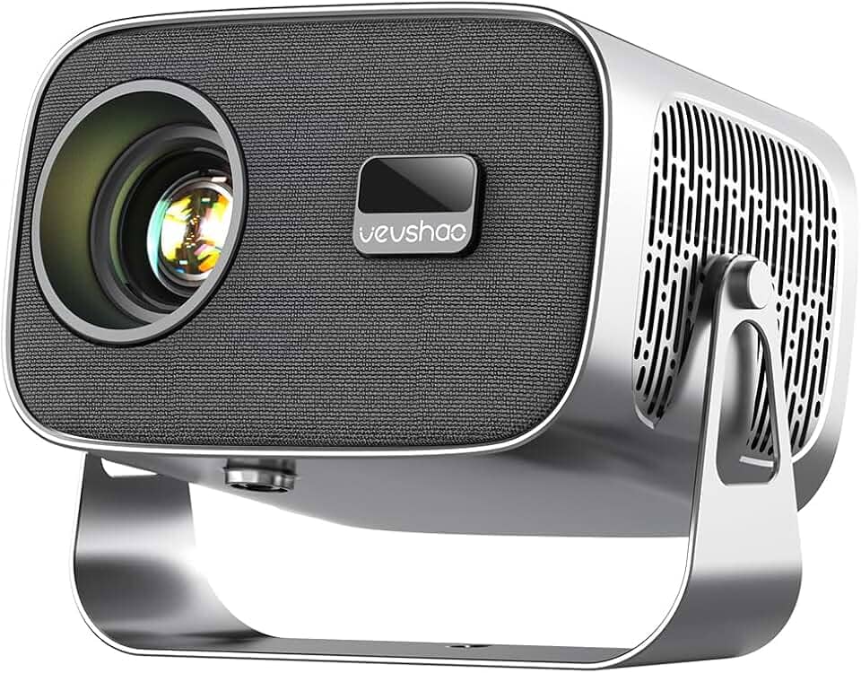 Mini projetor VEVSHAO A12 4K 1080p portátil Full HD, Foco Automático, Android 11.0, Proteção Ocular com Rotação de 360°, Correção Eletrônica de Distorção Trapezoidal