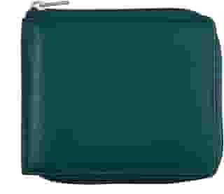 Carteira masculina de couro bovino dobrável com bloqueio de RFID com zíper | Corrente de zíper de metal segura com 9 cartões de identificação fina e minimalista, Verde floresta, One Size