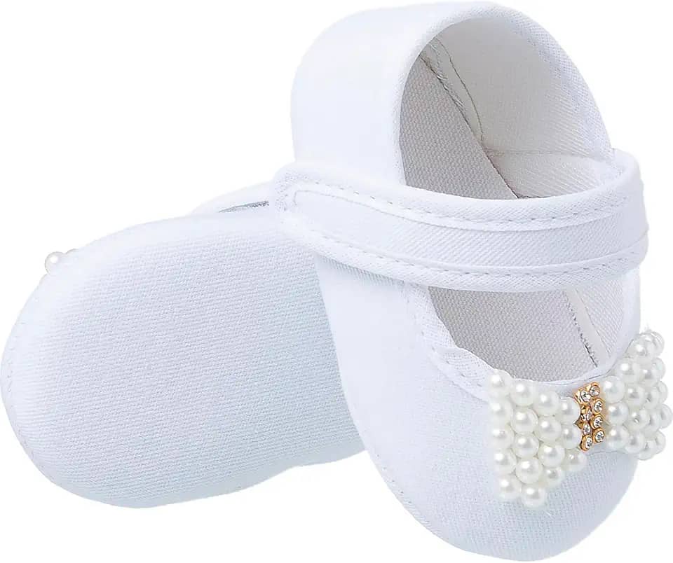 Sapatilhas de Algodão para Bebe Menina com Laço de Pérolas
