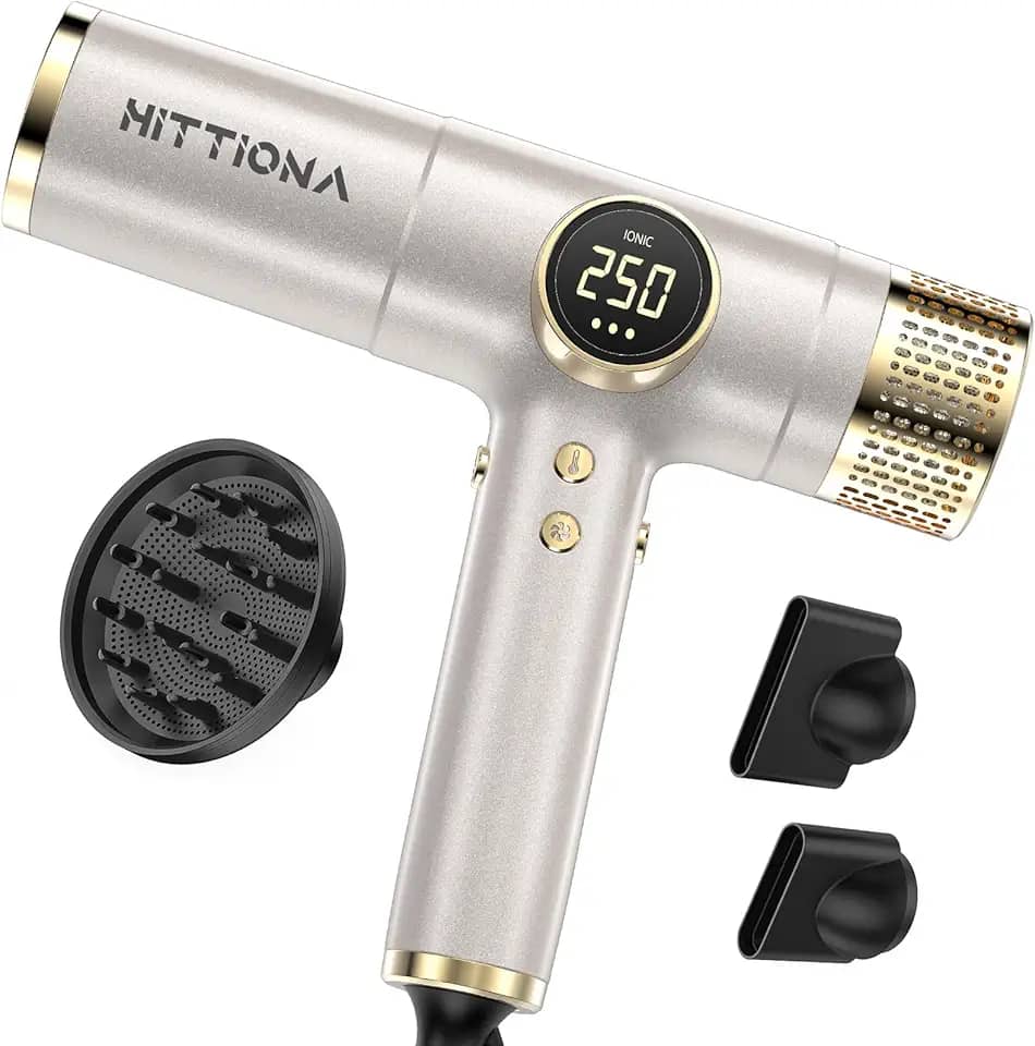 Secador de cabelo iônico com difusor – secador de cabelo profissional de tensão dupla de 2000 W, secador de íons negativos para todos os tipos de cabelo, secagem rápida e baixo ruído, design leve e