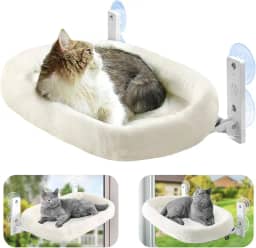 Cama Rede para Gatos Suspensa de Janela Almofada Dobrável Estrutura Metálica C/4 Ventosas Super-resistentes