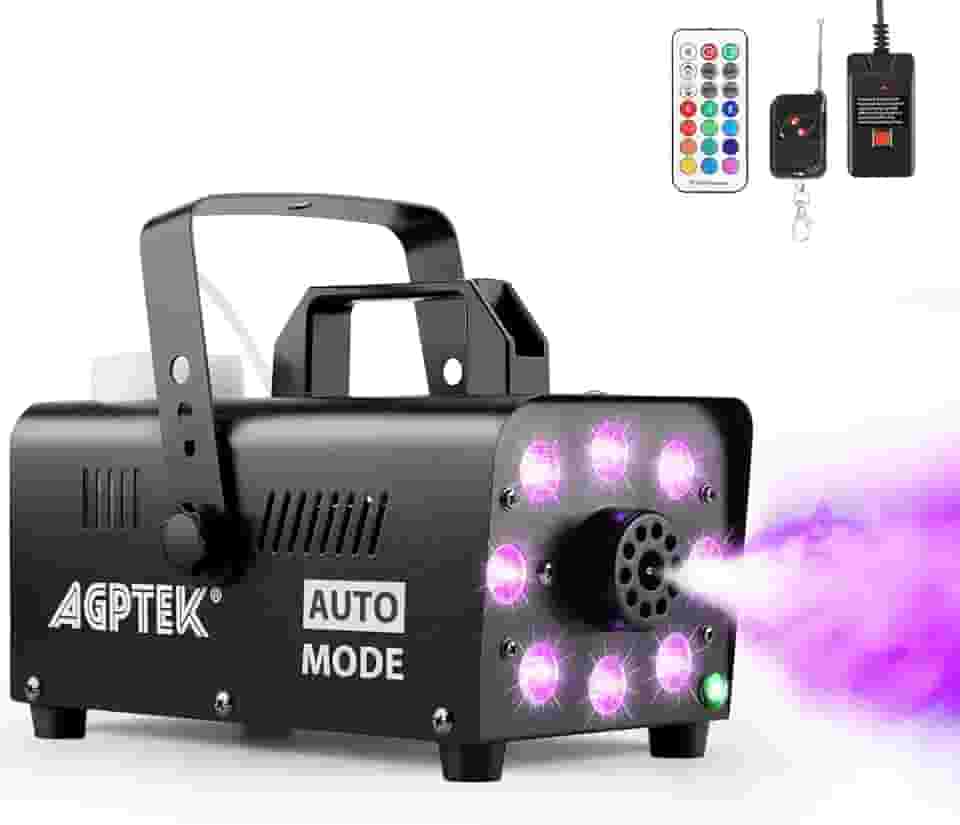 AGPTEK Máquina de fumaça, máquina de neblina com 13 luzes LED coloridas, neblina de 500 W e 2000 CFM com 1 receptor com fio e 2 controles remotos sem fio, perfeita para casamento, Halloween, festa e