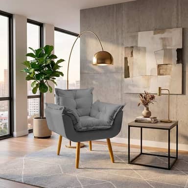 Poltrona Alice Decorativa Para Sala Cadeira Reforçada Para Recepção Manicure Clínica Sala De Espera Consultório Escritório Pé Castanho - Clique & Decore (Cinza)