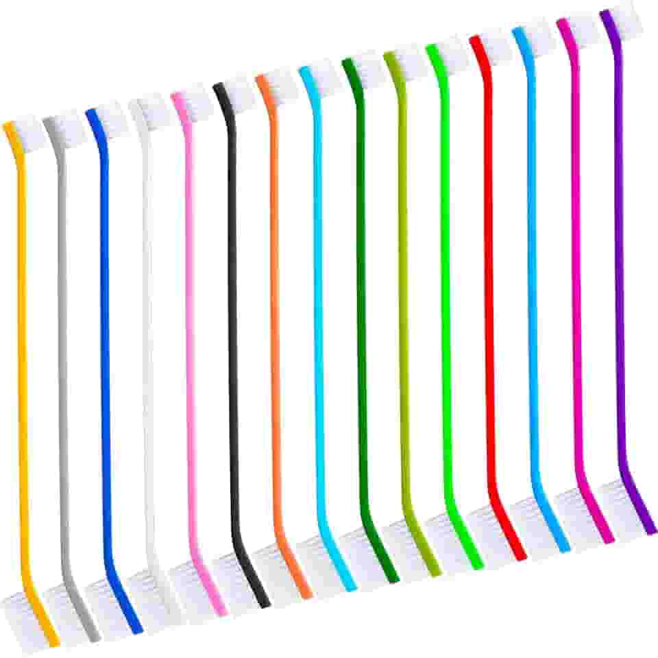 Nuenen 15 escovas de dentes para cães, duas cabeças, kit de escovação de dentes para filhotes, escova de dentes de cabo longo para cães grandes e pequenos, gatos, a maioria dos animais de estimação