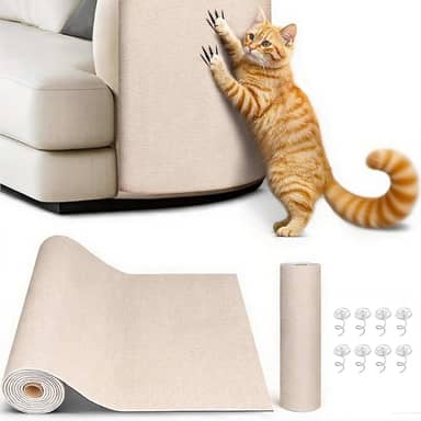 Tapete Arranhador Autoadesivo Premium para Gatos Carpete Resistente Cortável Protetor de Sofá Parede Cama Evita Arranhões Fácil de Aplicar (200cm*40cm-Bege)