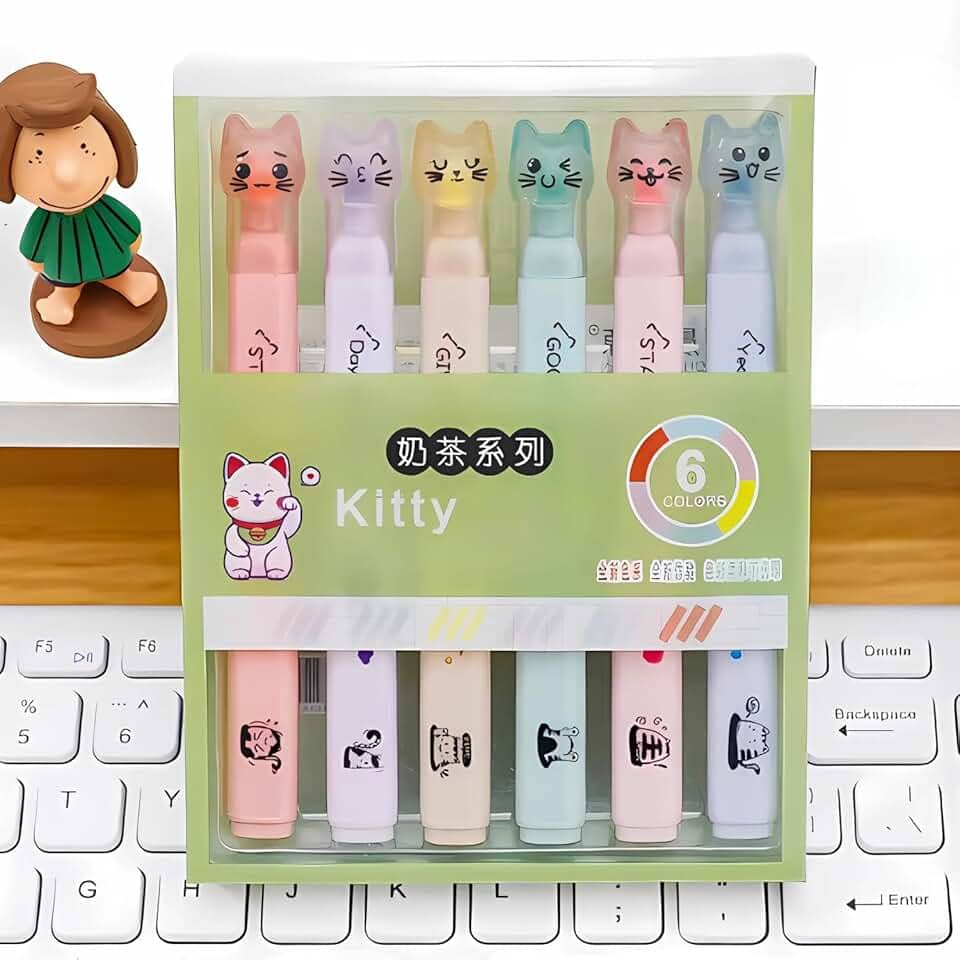 Conjuntos de Marca-Textos Pata de Gato Em Tons Pastel, Ponta Suave e Delicada Para Anotações Em Diário, Aulas, Livros e Bíblia. Marcadores de Texto Ideal Presente Para Crianças (6 und - Kitty)