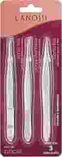 Kit com Pinças de Ponta Reta, Chanfrada e Fina, Cor Silver, Lanossi.