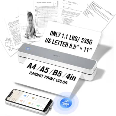 iDPRT Impressora portátil sem fio para viagens, impressora térmica sem tinta pequena para uso doméstico, escritório, veículos, impressora Bluetooth móvel suporta letras dos EUA de 21,6 cm x 28 cm e A4