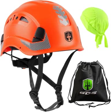 GREEN DEVIL Capacete de segurança com alça de queixo ventilada leve e ajustável para homens e mulheres com design de alta visibilidade ideal para escalada de árvores, trabalho em altura