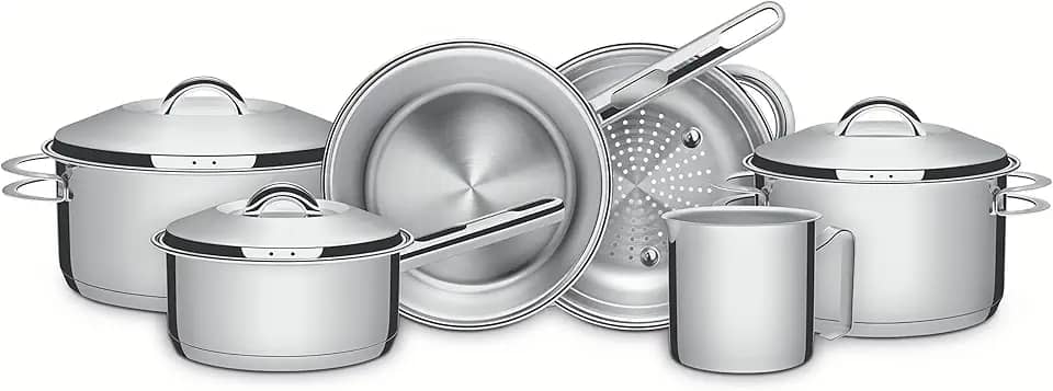 Jogo de Panelas Tramontina Solar em Aço Inox com Fundo Triplo e Tampas de Inox 6 Peças