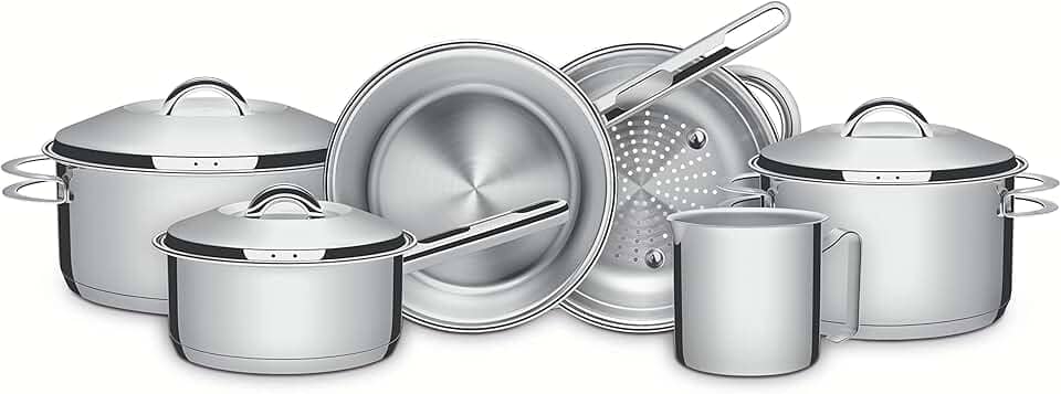 Jogo de Panelas Tramontina Solar em Aço Inox com Fundo Triplo e Tampas de Inox 6 Peças