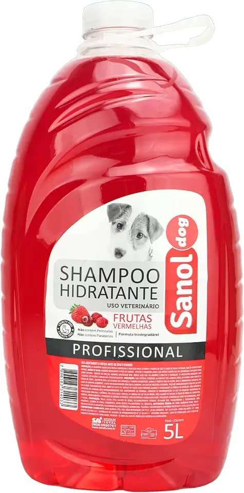 Sanol Dog Shampoo De Pêlos Para Cães E Gatos Frutas Vermelhas 5 Litros Vermelho