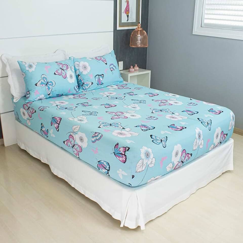 Jogo de Lençol Cama Casal 3 Peças Estampado 100% Algodão com Elástico e Toque Macio Cozzilar (Modelo 2)