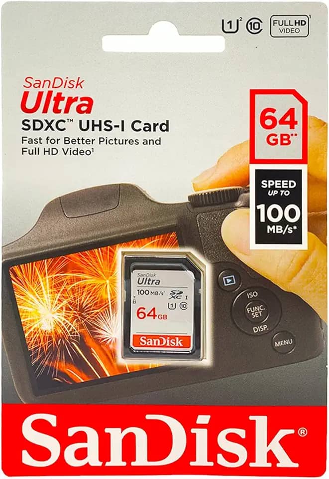 SanDisk Cartão de memória Ultra SDXC UHS-I de 64 GB - 100 MB/s, C10, U1, Full HD, cartão SD - SDSDUNR-064G-GN6IN