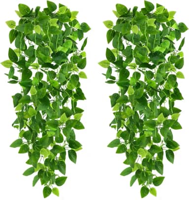 Plantas artificiais pendentes de 1 m CEWOR, 2 unidades de hera, para parede, casa, quarto, pátio, interior, exterior, prateleira de casa, decoração de escritório (sem as cestas)