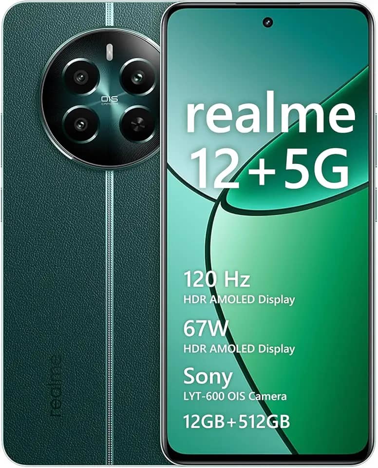 Smartphone Realme 12+ 5G 12 GB de RAM/512 GB, /Tela 6.67'/120Hz Ultra-smooth, NFC 360° - Pioneer Green