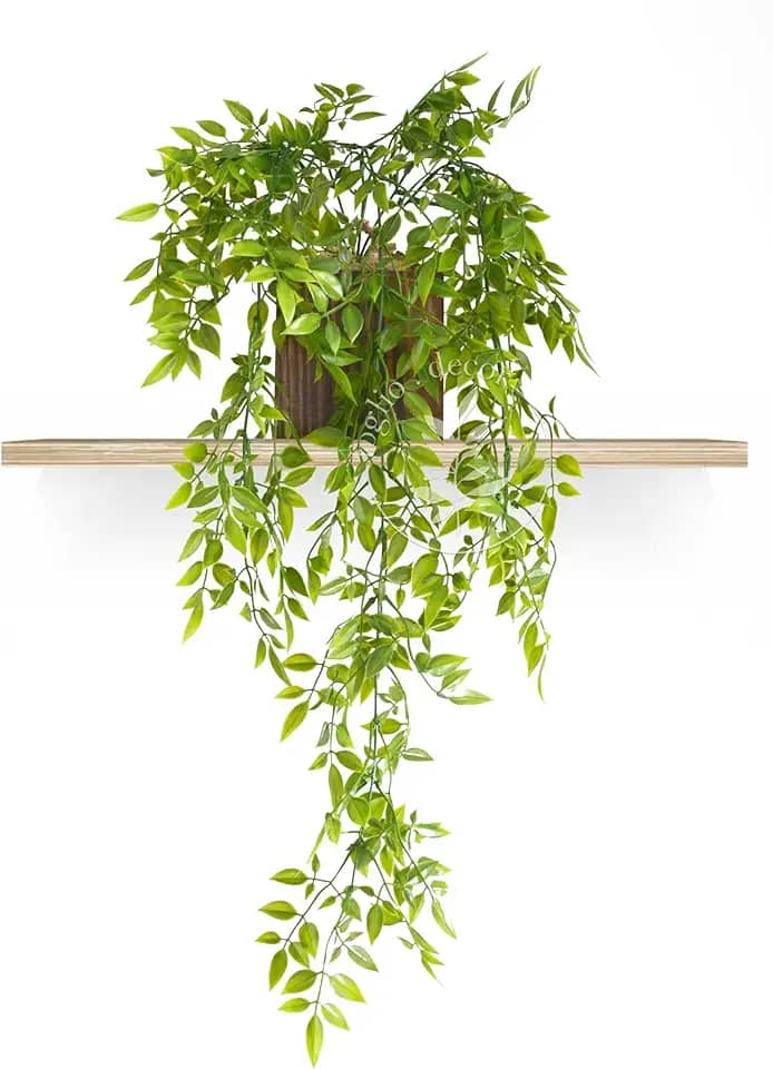 Arranjo de Folhas Caídas Planta Artificial Pendente com Vaso de Madeira Incluso