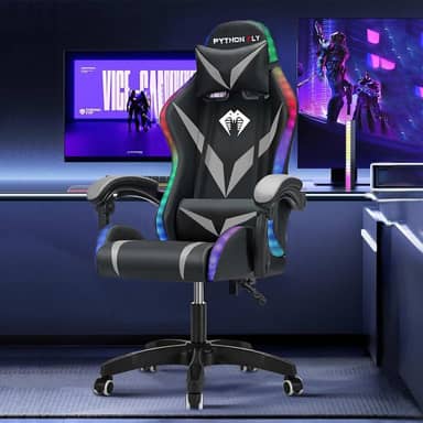 Cadeira Gamer RGB Python Fly com Iluminação Decorativa, Encosto Reclinável, Design Ergonômico para Escritório e Jogos (Cinza)