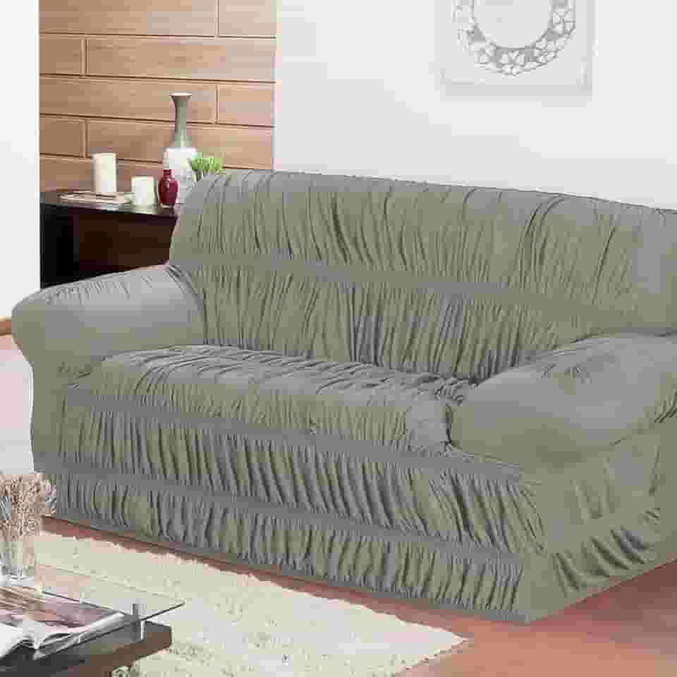 Capa de Sofá Kit 2 Peças 2 e 3 Lugares com 21 Elásticos Fixação Segura em Tecido Malha Gel Cores Vivas (Cinza)