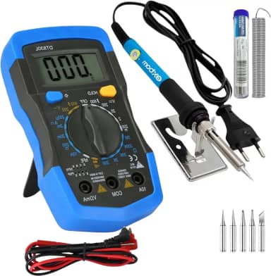 Kit Multímetro Digital Profissional MD-200L + Ferro de Solda Ajustável 127V 15-60W + Solda Estanho 40/60 0,8mm 10g – Conjunto Completo para Reparos e Eletrônica