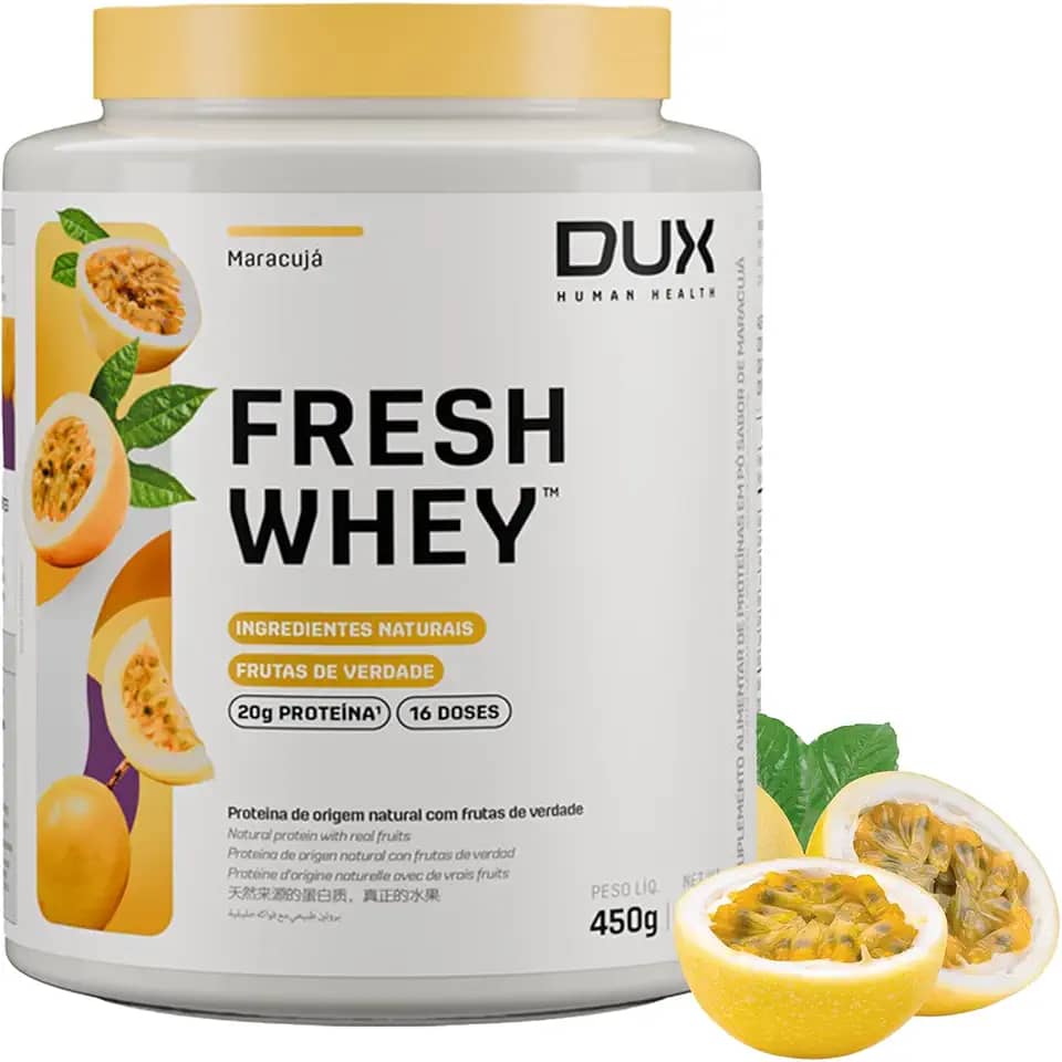 Fresh Whey Protein - Maracujá 450g - 20g de Proteínas por Porção - Suplementos Naturais, Suplementação Treino Academia, Ganho Muscular Hipertrofia - DUX HUMAN HEALTH