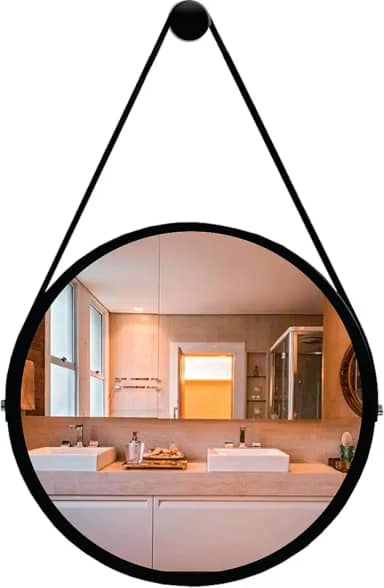 Reduna ESPELHO REDONDO ADNET 50CM PRETO ALÇA PRETA + SUPORTE