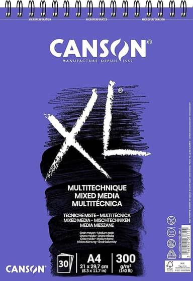 Bloco Espiralado Media A4 300g/m², Canson, 60807215, Mix, 30 Folhas