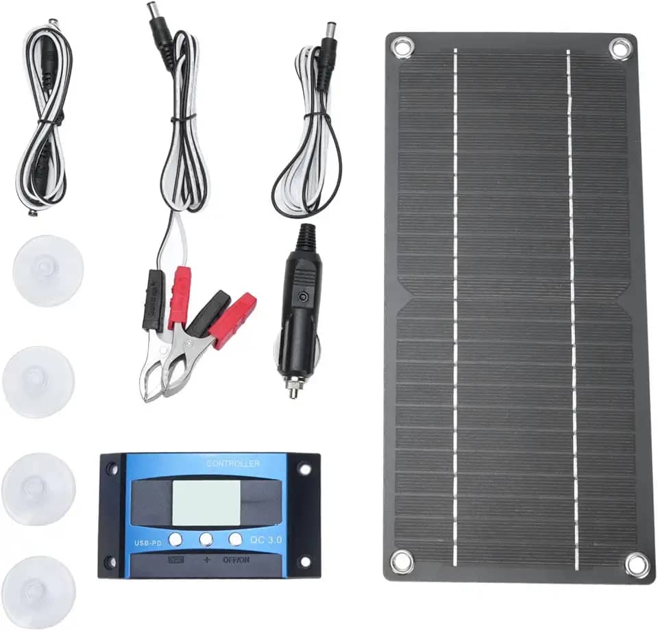 Painel Solar Portátil Monocristalino de 600W, Painel Solar Com Controlador 100A e Linha de Conexão e Cabo de Extensão Com Clipes para Caravana de Caravana de Carro Acampamento